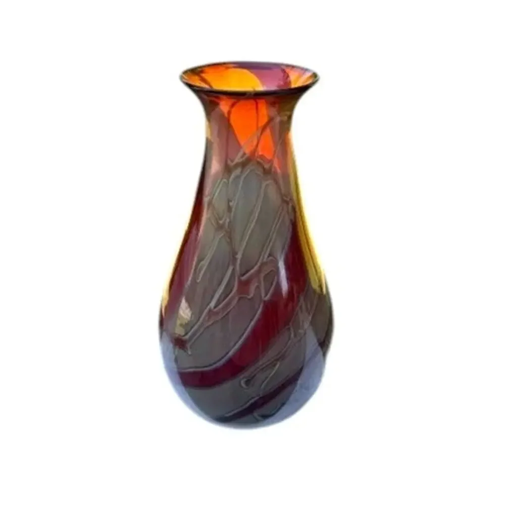 Vintage Eben Horton Signed 2005 Studio Art Glass Vase Amber Burgundy 10